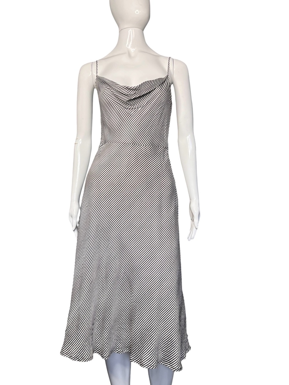 J. Crew Silk Bias Cut Black White Striped Cowl Neck Midi Slip Dress Sz 2